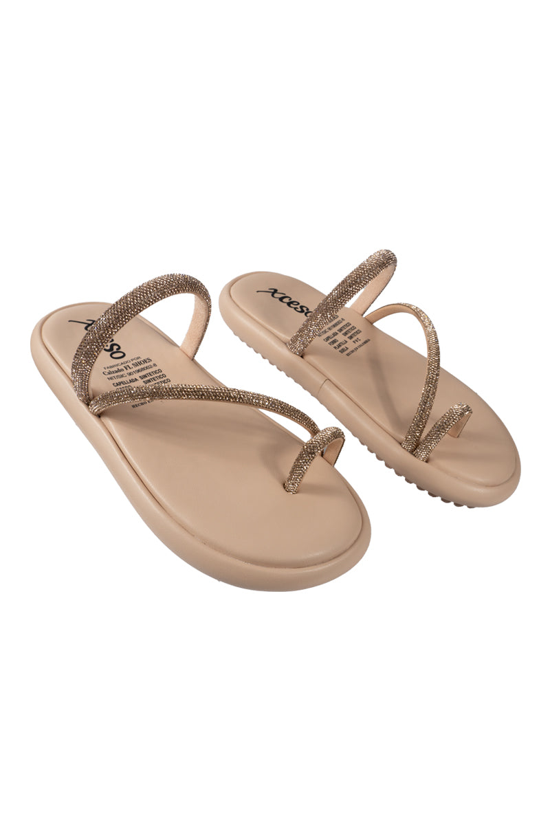 SANDALIA TRESPUNTADAS CON STRASH DE BRILLOS