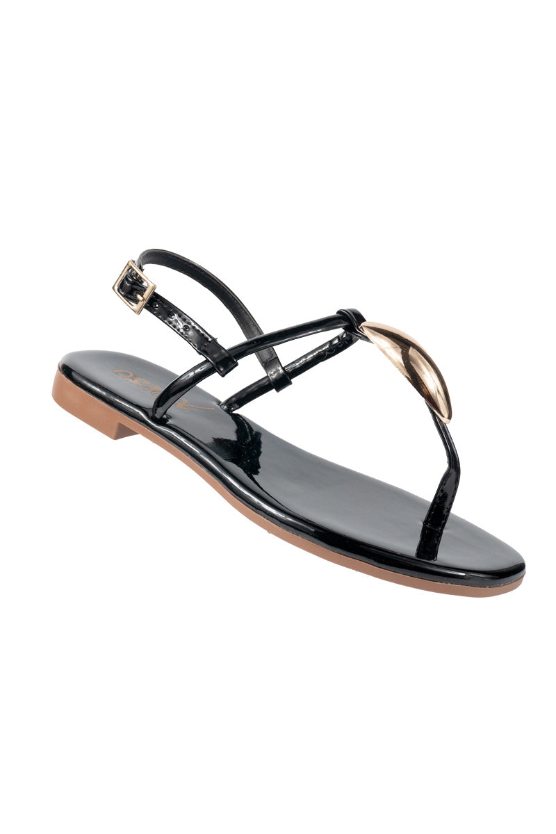 SANDALIA TRESPUNTADA CON HERRAJE OVALADO